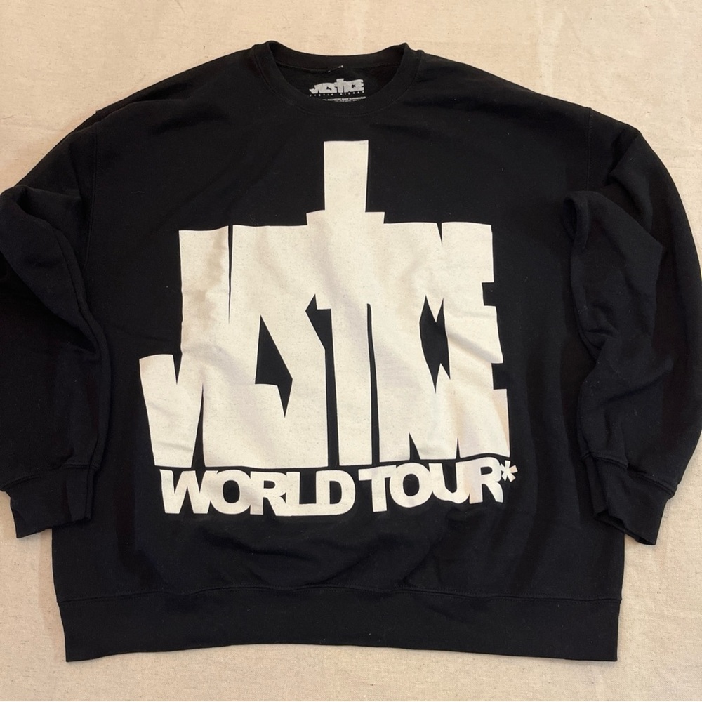 Justin Bieber Black Crewneck "World Tour" Graphic Sweatshirt